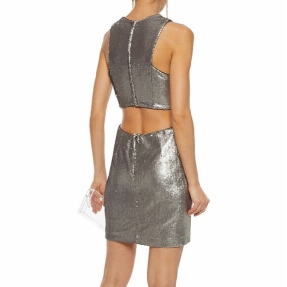 Halston Cutout Silver sequined mesh mini d… - Picture 2 of 8